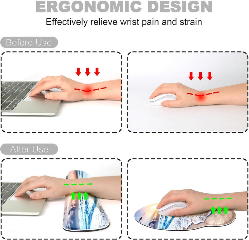 JIGOO Ergonomic Mouse Pad with Wrist Rest and Keyboard Wrist Rest, Mousepad and Wrist Rest for Computer Keyboard, Pain Relief, Non-Slip Rubber Base, Mouse Pad with Wrist Support for Gaming, Office, Beach - Image 2